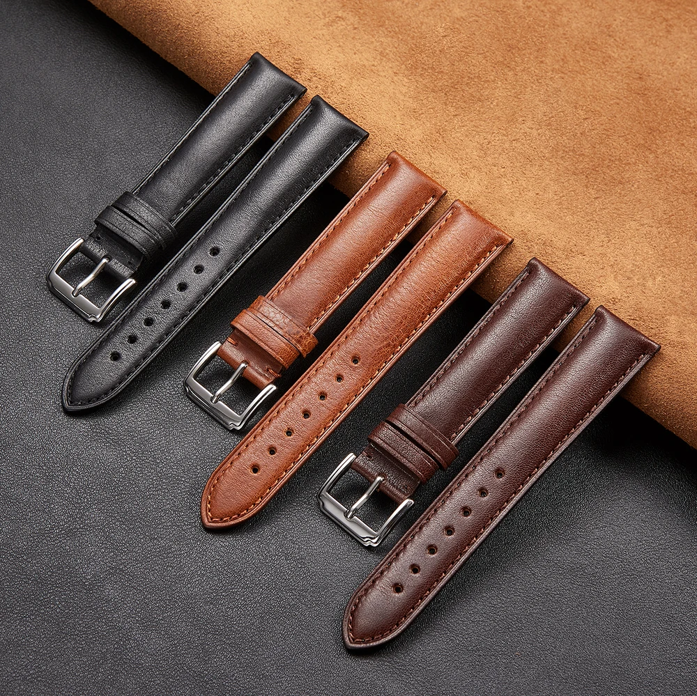 Factory In Stock Genuine Watch Leather Straps Italian Cowhide Vintage Watch Band Accessories Four-Corner Buckle 2022Mm