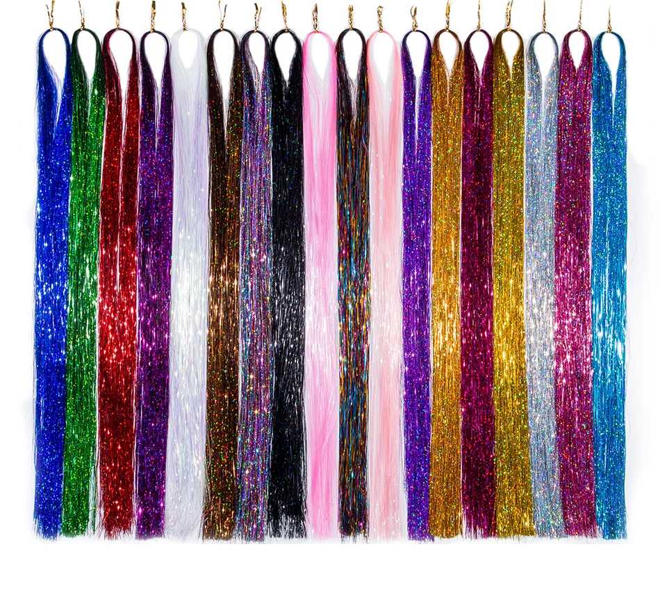 120 strand-piece Thread Bling Decoration Synthetic Girls Fashion Party Extension Glitter Rainbow Sparkle Hair Tinsel Strands