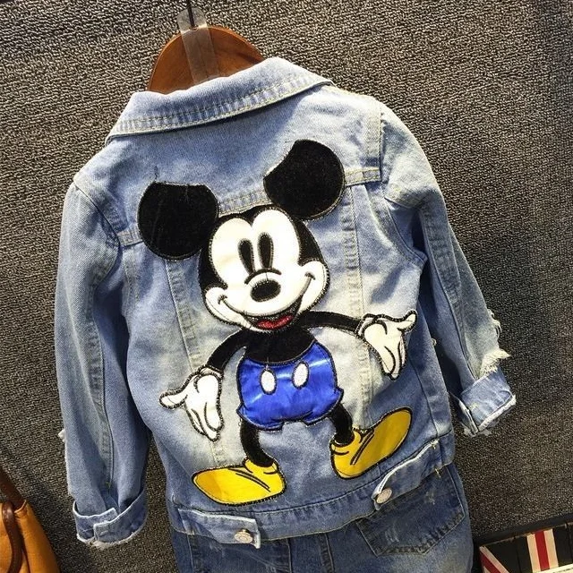 

KS3268 New autumn kids denim jacket ripped boys mickey jacket, As picture