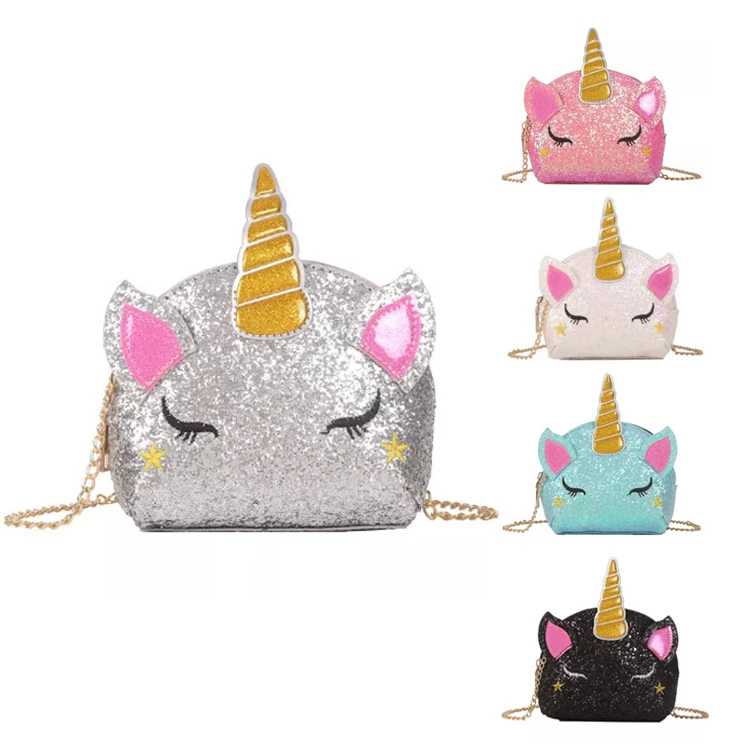 

Osgoodway2 Wholesale Funny Unicorn Sequins Coin Purse with Chain Funny Coin Bag Cheap Coin Sling Bag, 5 color options