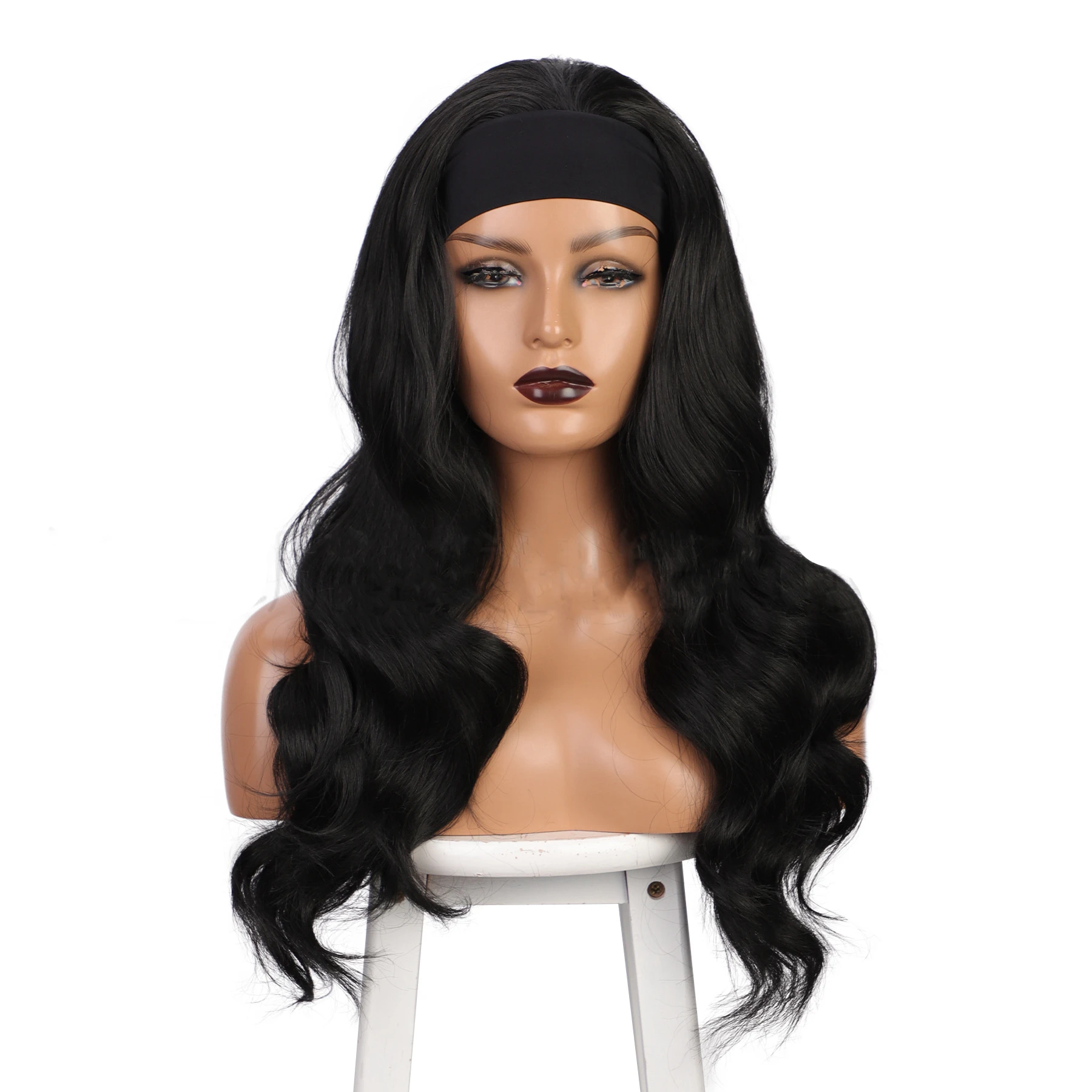 

26inch deep wave long curly chemical fiber wig female hair wigs hair band wig, Black