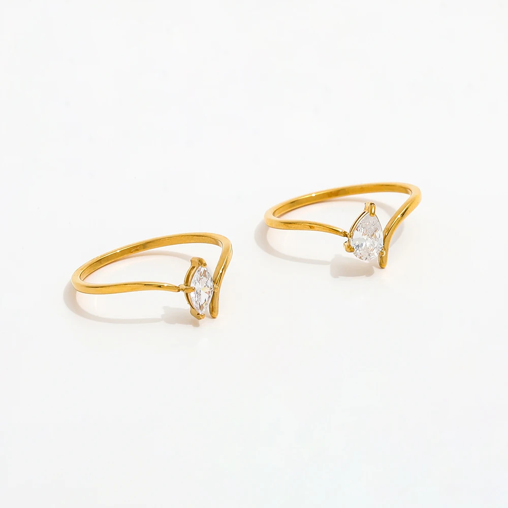Joolim Jewelry Wholesale 18K Gold Plated Eye Tear Drop Zirconia Stainless Steel Rings for Women Dainty Rings