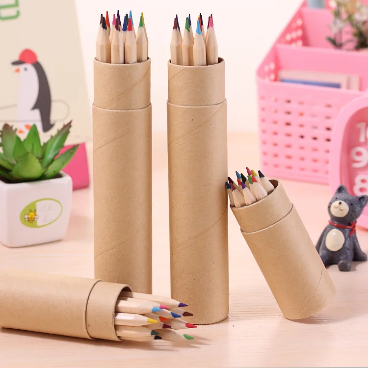 
Promotional Eco Friendly Professional Natural Rainbow Short Wooden Coloured Pencil 12 Color Pencils Set With Box 