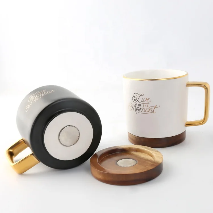 

New Arrival Wooden chassis with magnet Gold Handle Cups Ceramic Mugs