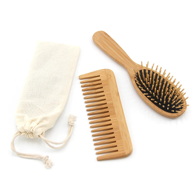 

Eco-friendly Bamboo Paddle Detangling Hair Brush and Comb Customized Logo Wooden HairBrush and Comb Set, Customized color