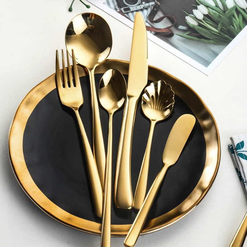 

Wholesaler sale bulk restaurant wares stainless steel cutlery set gold cutlery flatware set, Gold color