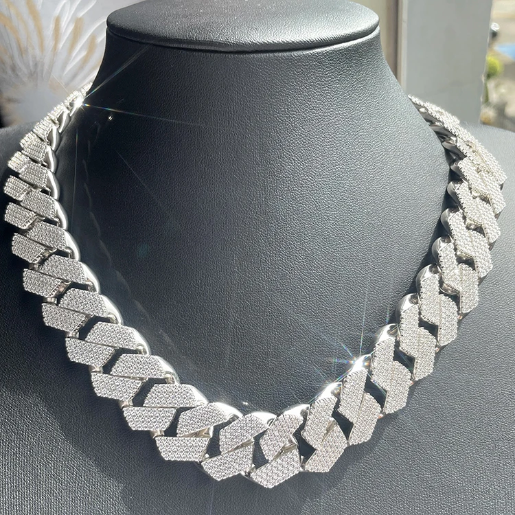 

Heavy Weight S925 Silver Material 20 mm wide 4 Rows rapper necklace with Moissnaite diamond cuban link chain for man, White/yellow/rose