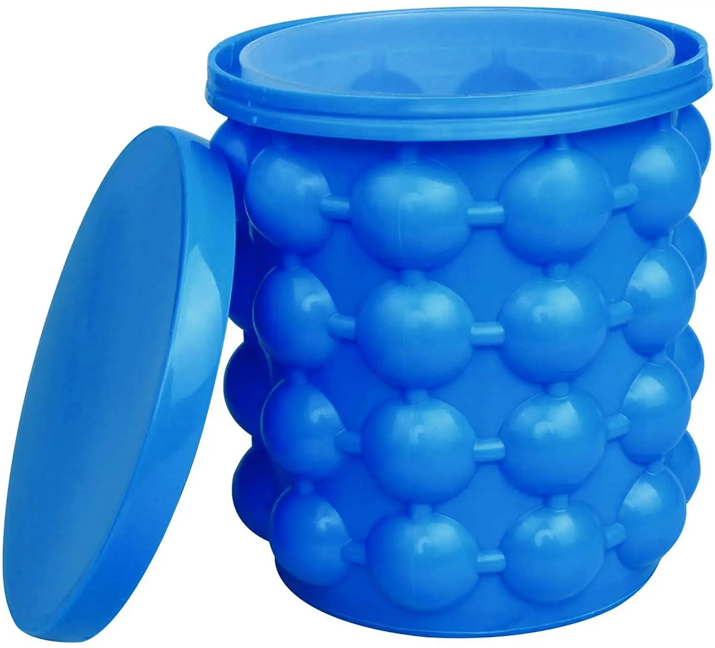 

Hot selling Cost-effective 2 in 1 Space Saving Ice Cube Maker Ice Cube Mold Round Blue Ice Bucket