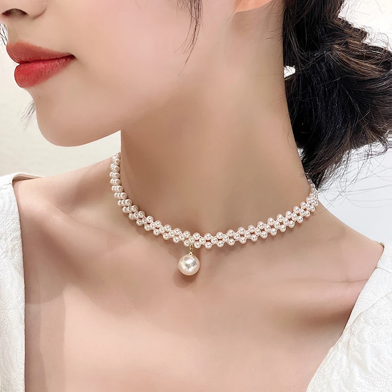 

Big Pearl Charm Necklace Gold Plated Fresh Water Bead Pearls Choker Necklace Women