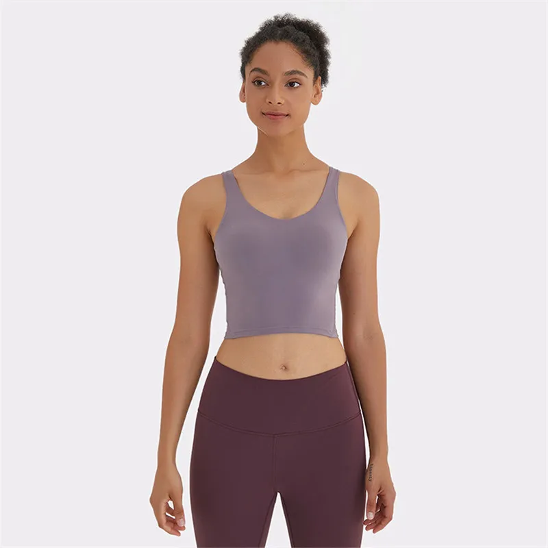 

Good Women Nylon Yoga Vest V-neck U-back Moisture Wicking Sports Underwear Chest Pad Yoga Vest Top, As the picture display