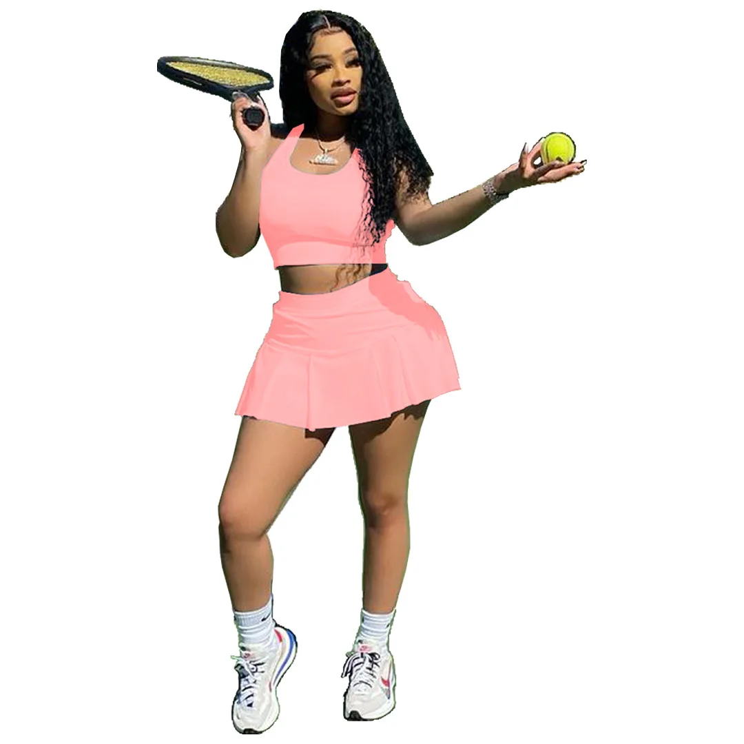

Wholesale ladies 2 piece casual solid colors nighclub wear sporty bodycon suit skirt sets women 2 piece outfits, White/pink/red/black/orange/royal blue