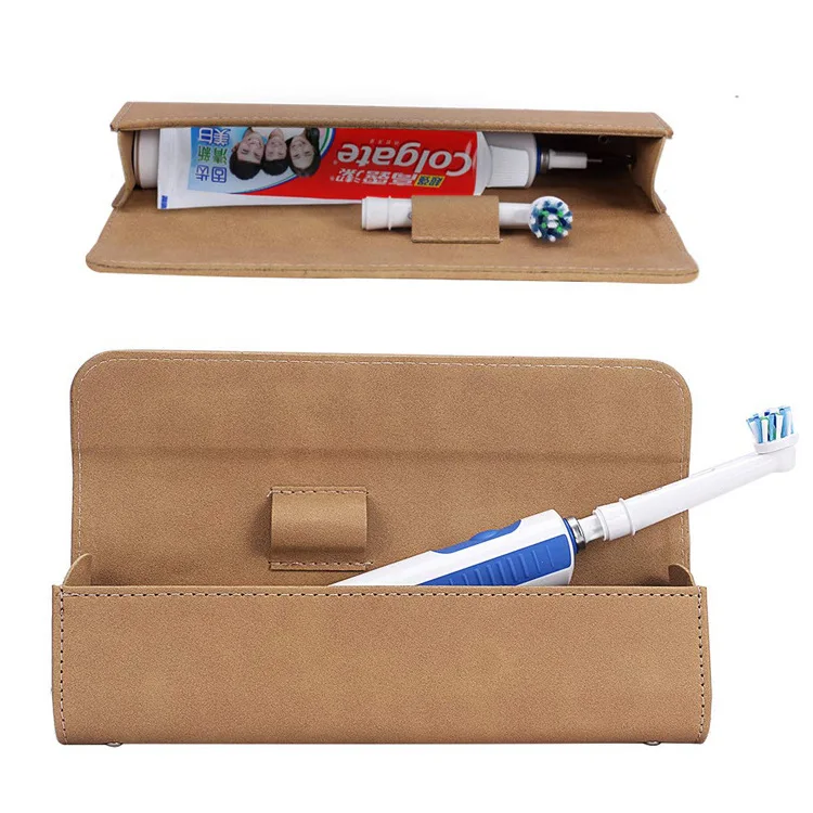

factory direct PU leather electric tooth brush holder case cheap wholesale price with magnetic cover in stock fast shipping