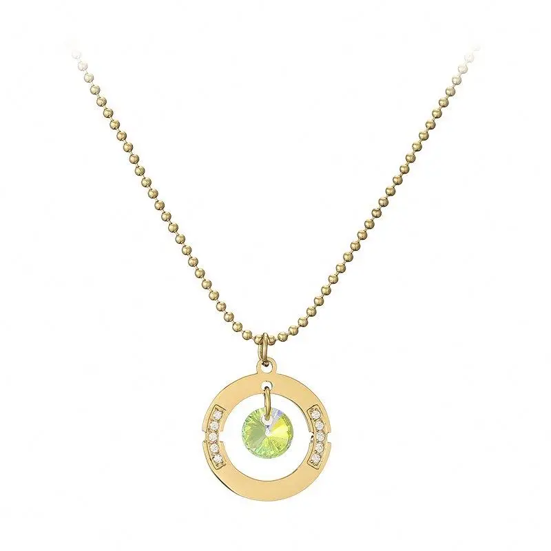

Gold Plated Jewelry Stainless Steel Zircon Round Necklace For Women