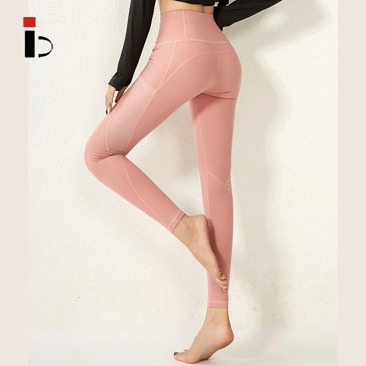 

New High Waist and Hip Lifting Yoga Pants Womens Pocket Mesh Splicing Fitness Tights Workout Gym Wear Legging Sportswear