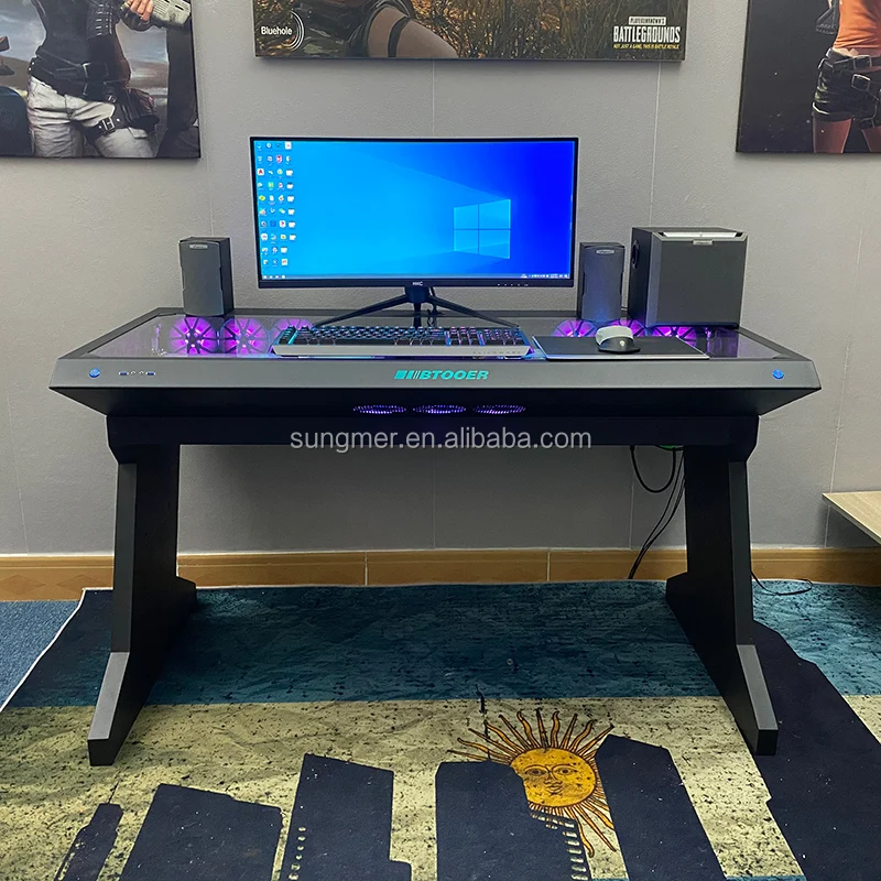 

New creative esports gamer computer table RGB Water-Cooling ATX Computer Case Used Steel 2 in 1 desk Pc Cases