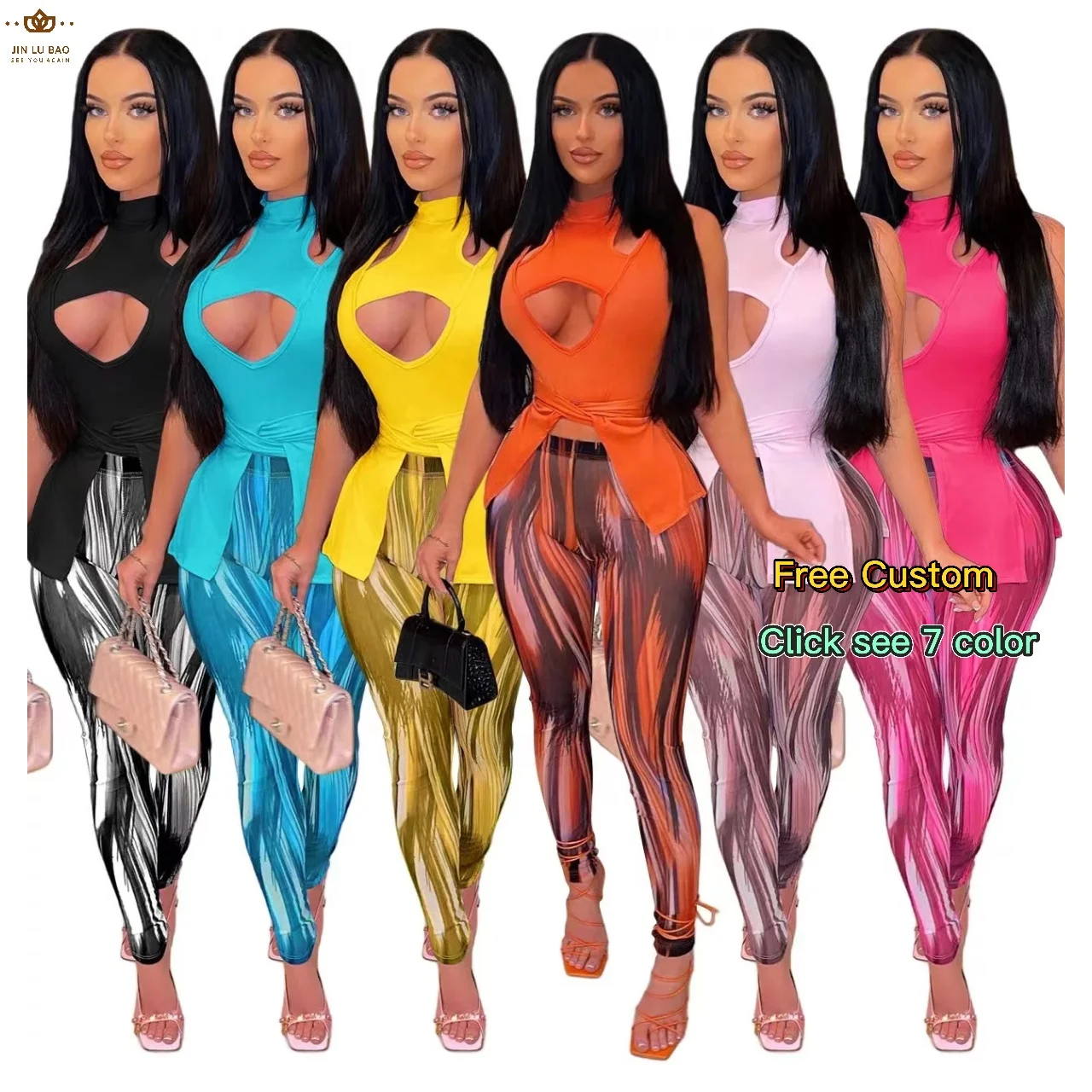 

Woman Summer Clothes Hollow Out Ladies Leggings Set Sexy Two Piece Summer Outfits for Women 2022, Picture color