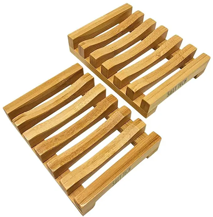 

Bamboo Soap Dish, Holder Soap , Handcrafted for Bathroom Bathtub and Kitchen (2pc), Natural