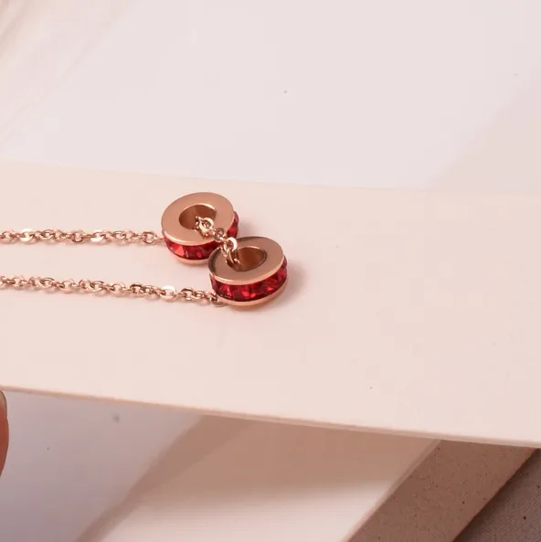 

2021 High Quality Round Stainless Steel Fashion Necklace Red CZ Stone Jewelry, Rose gold