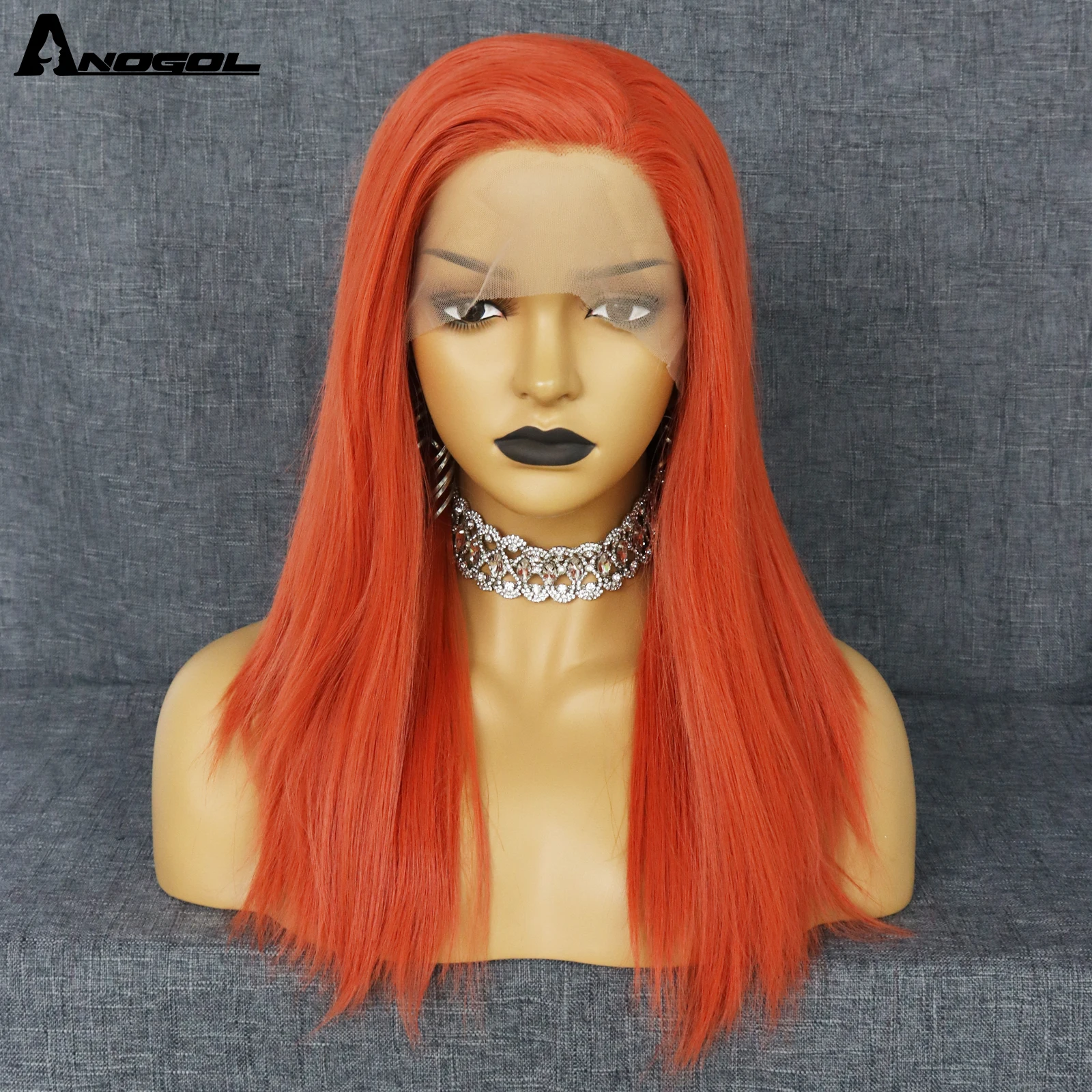 

Anogol Wholesale Orange Bob Short Straight Synthetic Lace Front Wigs High Temperature Wire Wig for Women