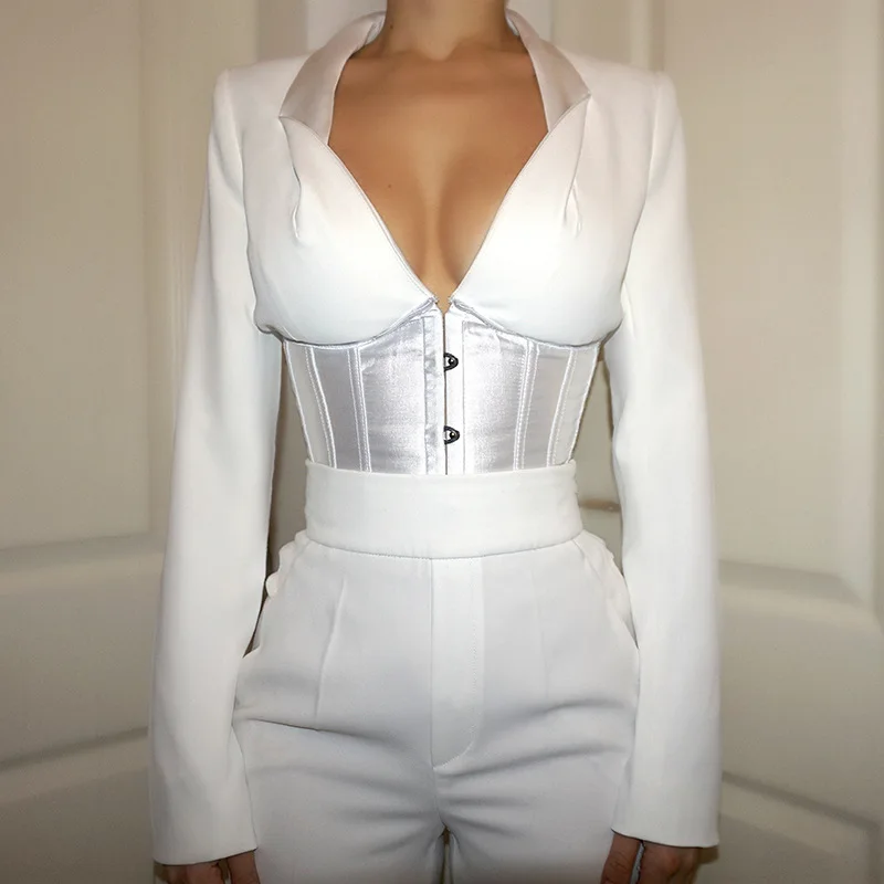 

2020 new arrivals fashion ladies deep V neck long sleeve back tie women sexy crop top for ladies