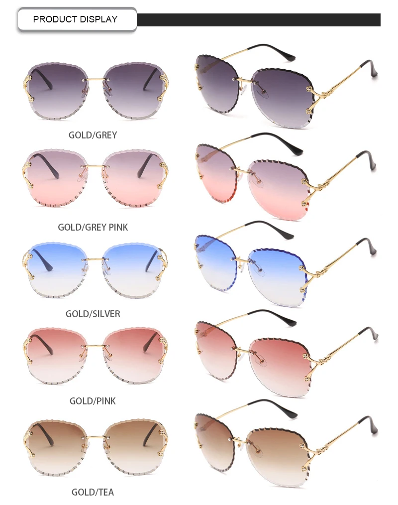 2020 New Arrivals Hollow Out Rimless Lady Sun Glass Photochromic Women Circular Sunglasses