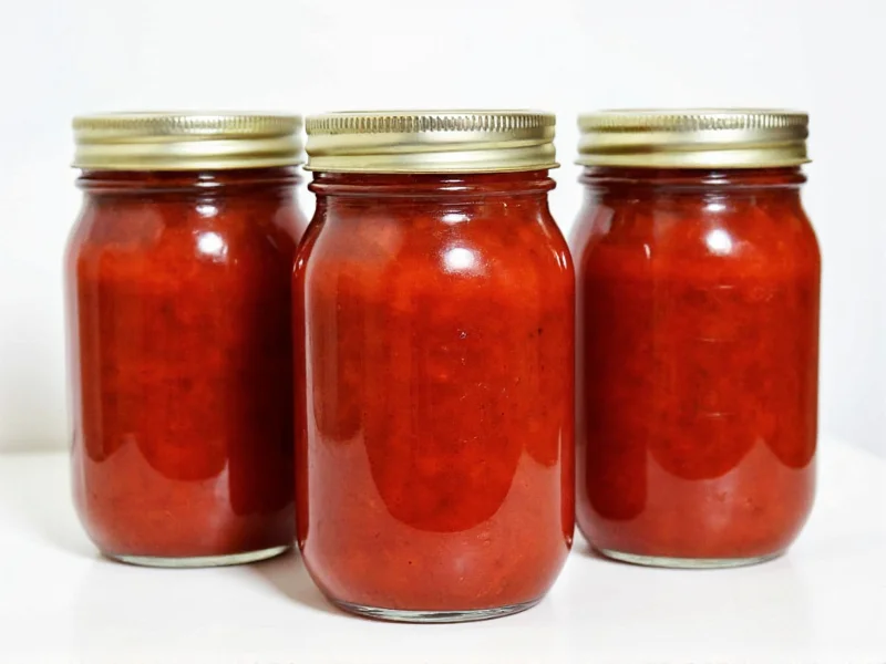 Three jars of homemade ketchup with different spice variations