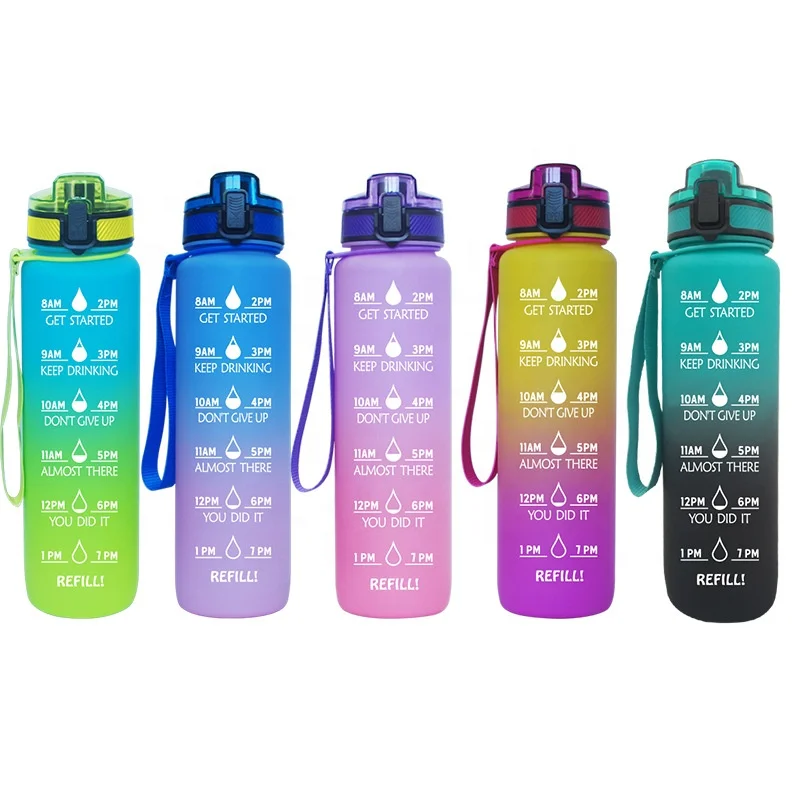 

Wholesale Gym Outdoor Sports Water Cup Leakproof Large Tritan Water Bottle With Motivational Time Marker, 16 color