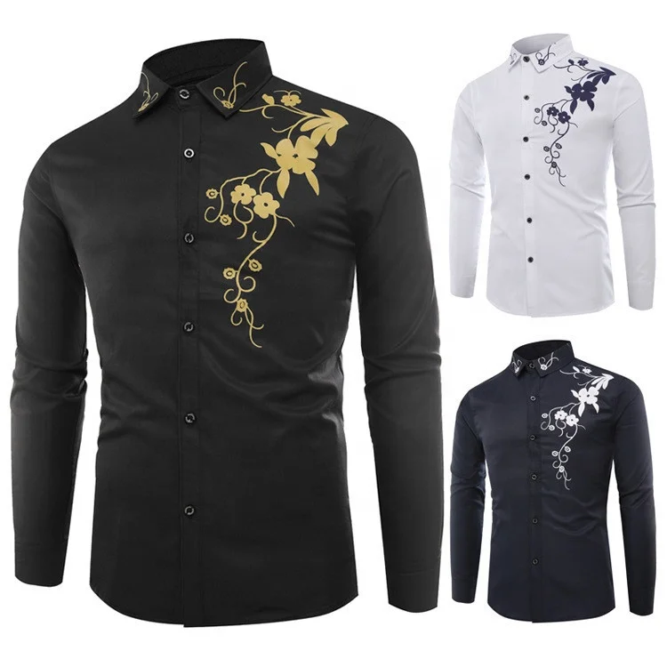 

New Design Floral Print Man Shirt Casual Fashion Latest Man Shirt Slim, 3 colors