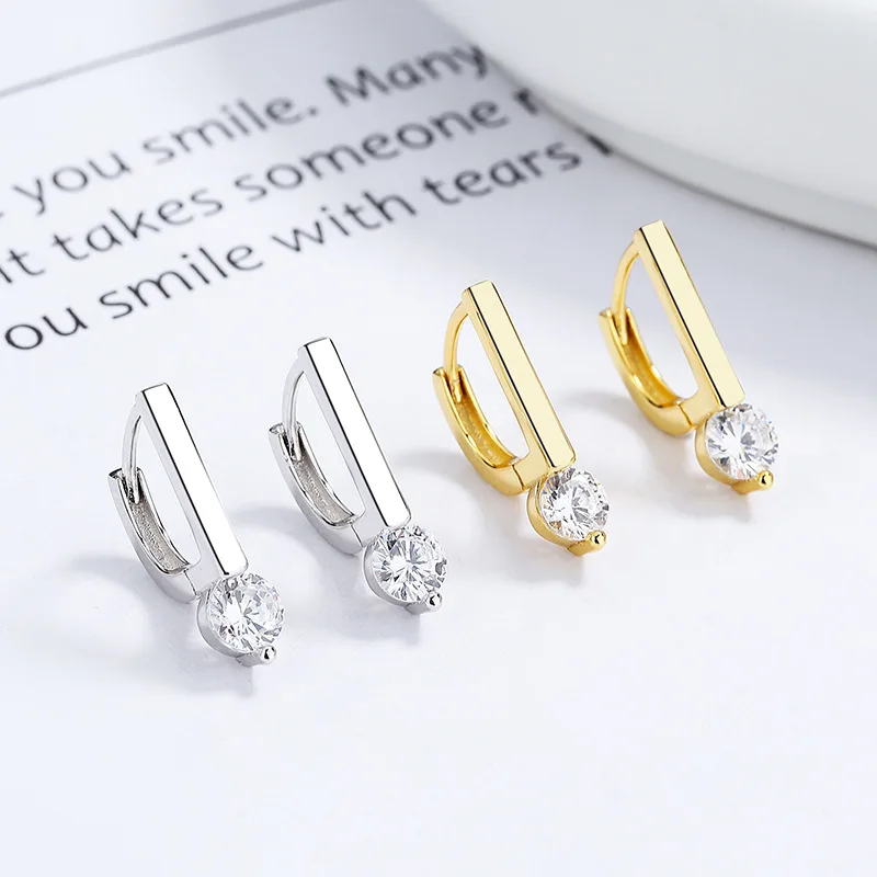 Fashion Jewelry 925 Sterling Silver Statement Earrings Letter D Shape Diamond Gold Plated Hoop Earrings Women