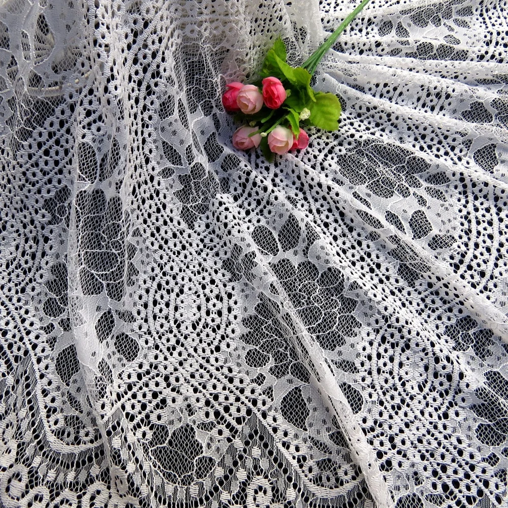 

In-stock white flower eyelash lace fabric crochet for clothing, Accept customized color
