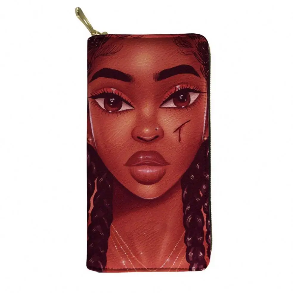 

Leather Women Wallets Latest 2020 Black Women Art African Pattern Clutch Organizer Card Holder Phone Organizer Zipper Coin Purse, Customized color