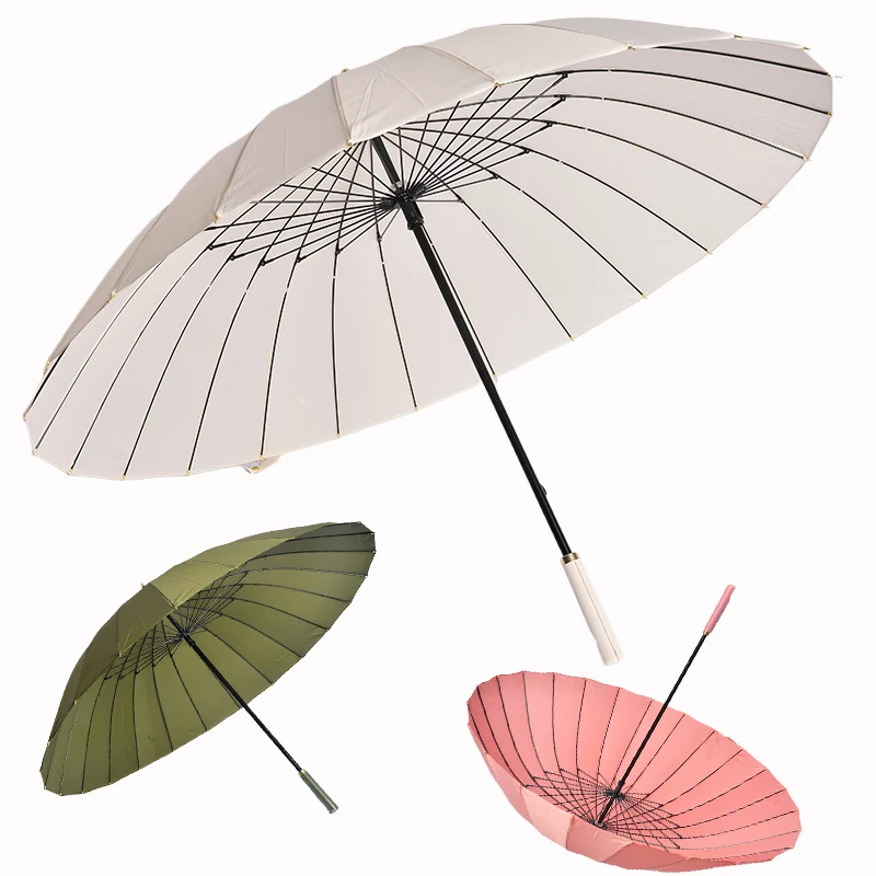 

Promotion custom umbrellas with logo prints 24K windproof manual open rain umbrella with PU leather handle straight umbrella, Pantone color