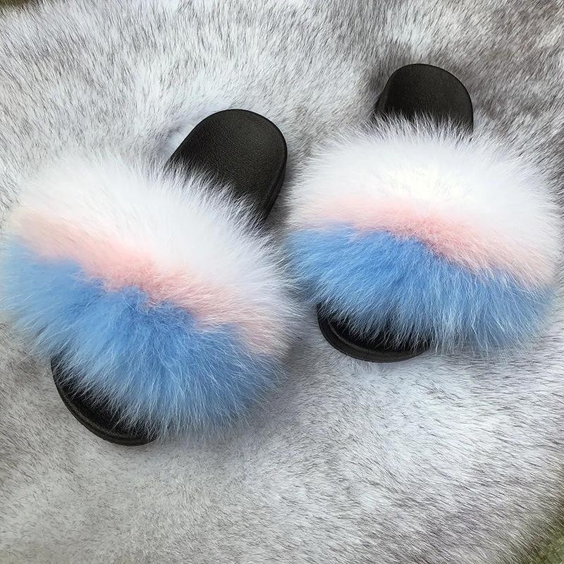 

2020 Summer sales of fashionable cute furry fox fur sandals, Colorful