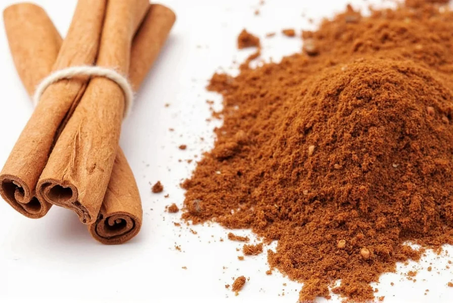 Ceylon cinnamon powder sprinkled on healthy foods like oatmeal, yogurt, and fruit