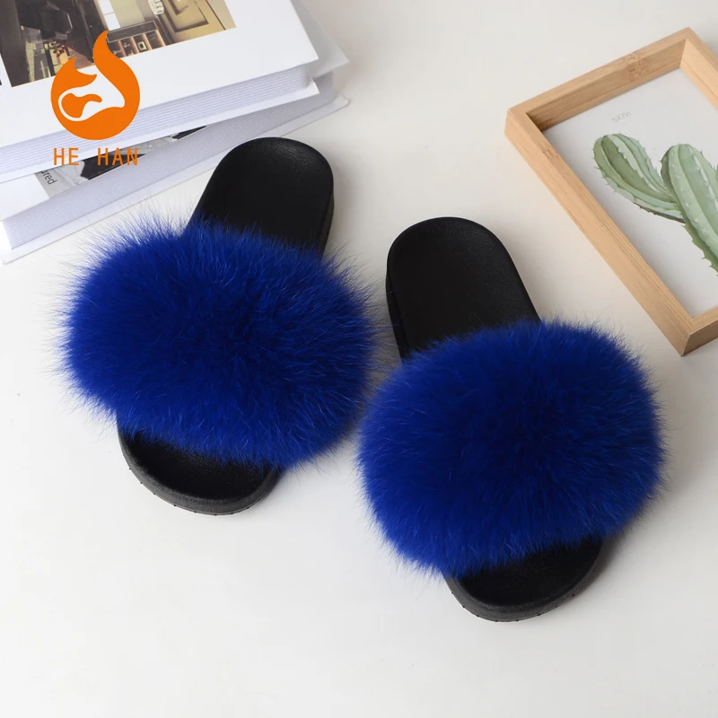 

wholesale women fox shoes real fox fur slides genuine fur slippers sandals