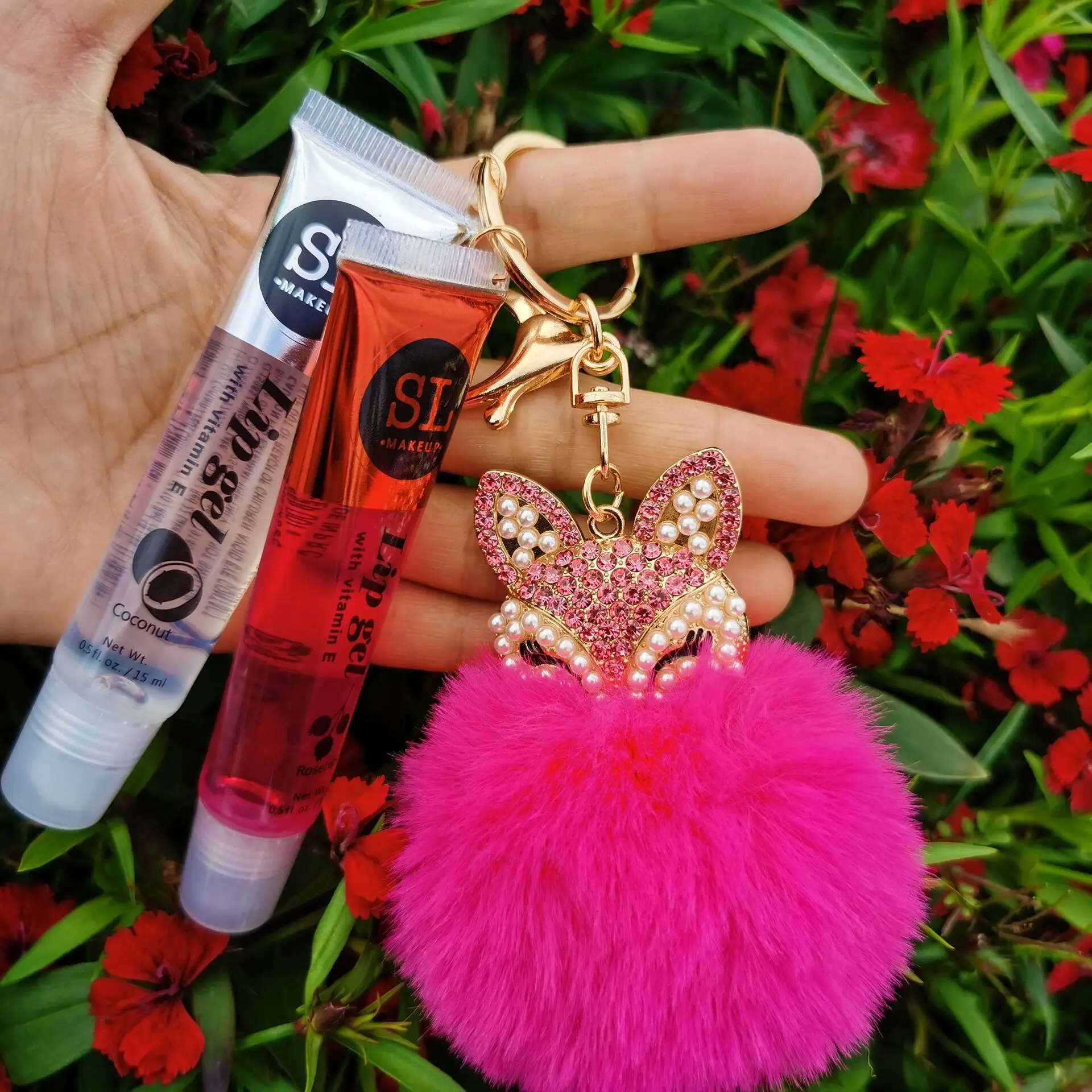 

2021M Lipgloss Base Private Label Clear Pacifier Lipstick Mermaid Mini Set Keychain Holder Gel Fox Key Chain Lip Gloss