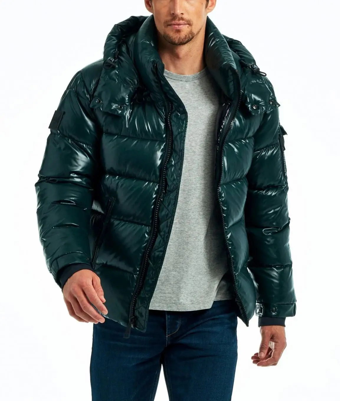 

New stylish mens blank warm think puffer bubble jacket casual short shiny windbreaker with hooded plus size winter down coat man, Picture showed