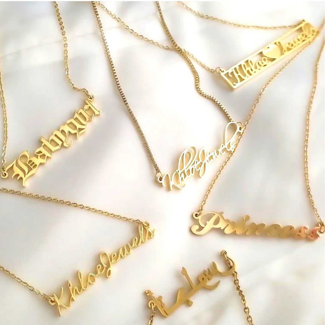 

Stainless Steel 18K Gold Plated Personalized Custom Name Necklace Custom Jewelry Customized Pendant Name Plate for wommen, Silver