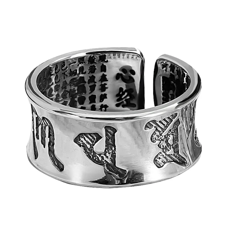 

Certified Couple Sterling Silver Heart Sutra Ring Men's Brave Six-Character Mantra Pure Silver Retro Ring Trendy Male