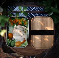 

Amazon Leak proof 304 stainless steel lunch box food storage container wooden bamboo bento lunchbox