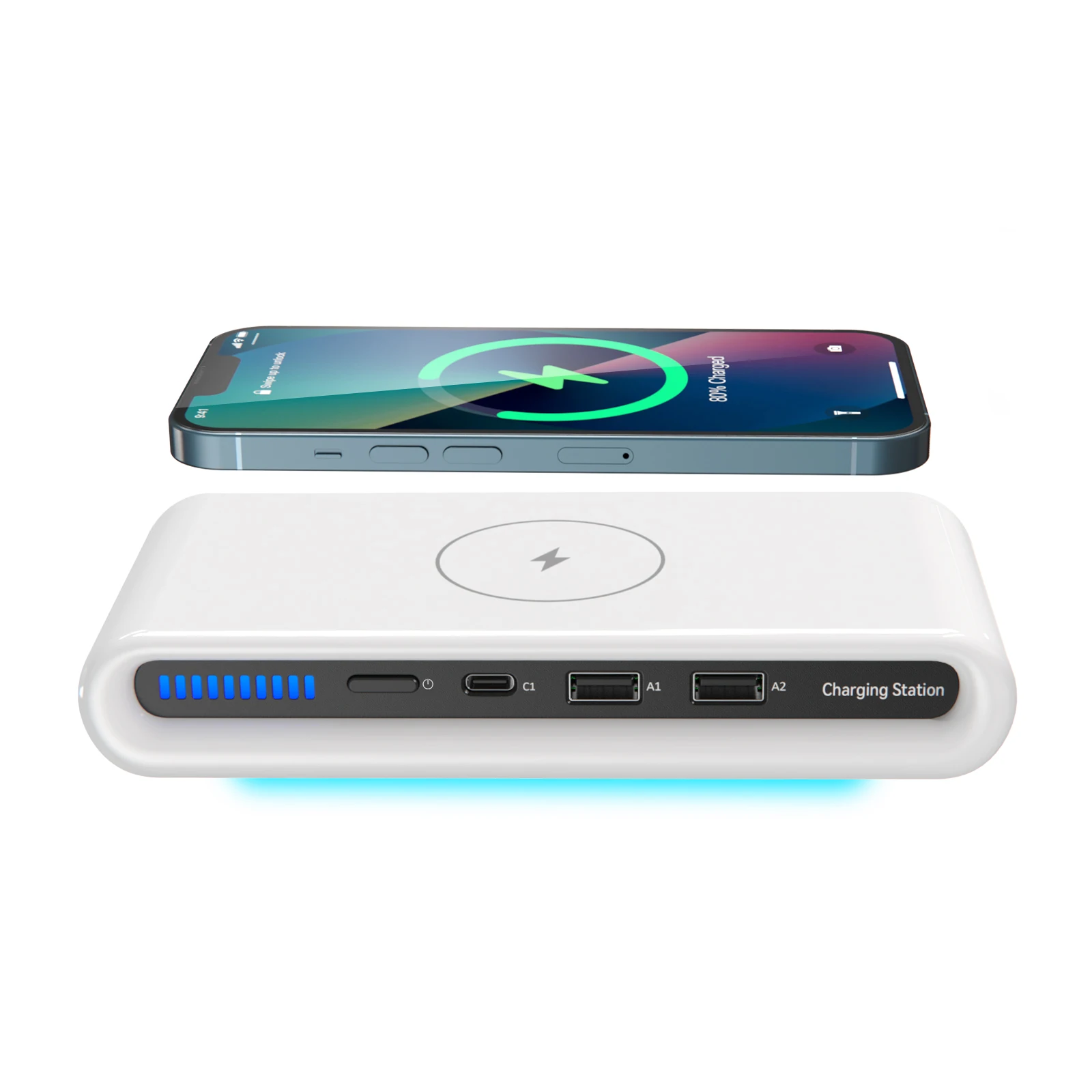 

2022 New arrivals 15W wireless charger station with 3 Ports 4 in 1 charging station Dual USB Type-C port for Mobile phone Tablet