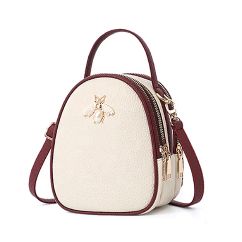 

15Years Factory Cute Multifunction 3 Zipper Pocket Mini Wallet Bees Decoration Pu Leather Small Shoulder Bag Tote Crossbody