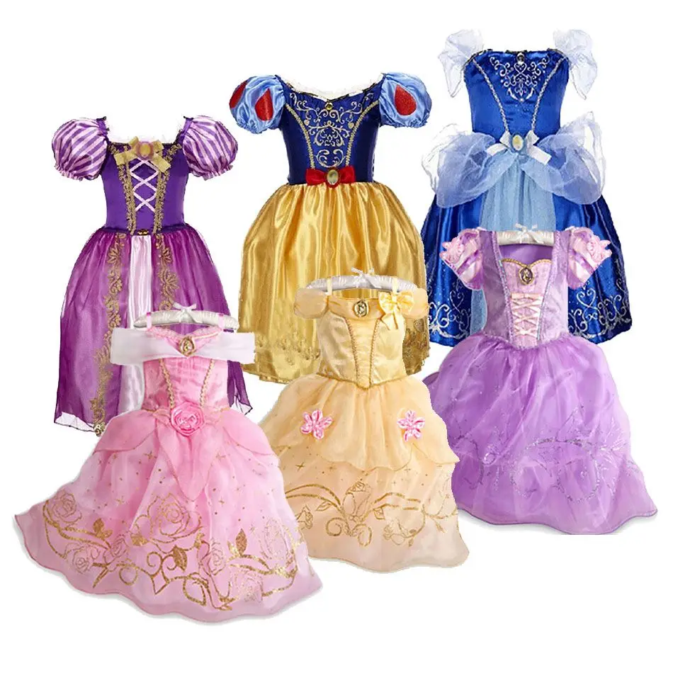 

Girls Rapunzel Snow White Dress Kids Belle Aurora Sofia Summer Fancy Princess Costume Children Halloween Birthday Party Dress, As picture show
