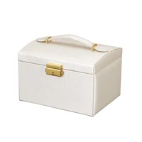 

2020 Hot Sale Custom Logo Printed Large Capacity White Luxury Pu Jewelry Box Organizer Display Carry Case with 2 Drawers Mirror