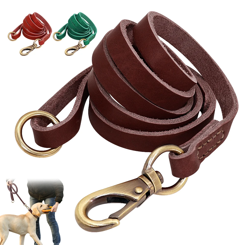 

1.5m Real Leather Dog Leash Rope Pet Walking Running Leash Lead For Small Medium Large Dogs Genuine Leather Pets Strap Rope, Brown/green/red