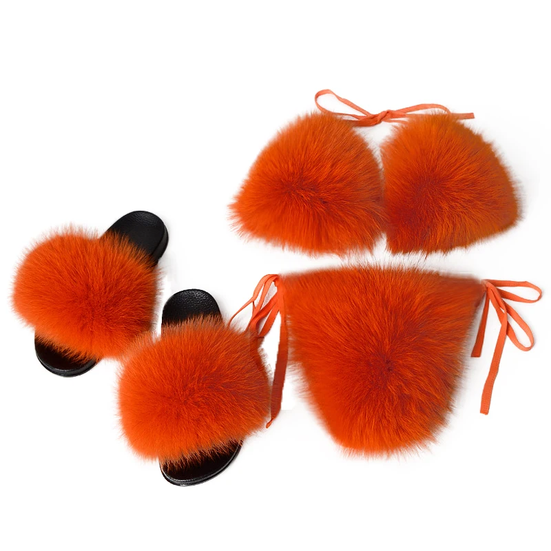 

2021 Women Swimsuit Real Fox Fur Bikini Fur Bra Lady Bathing Suit Swimwear Bikini