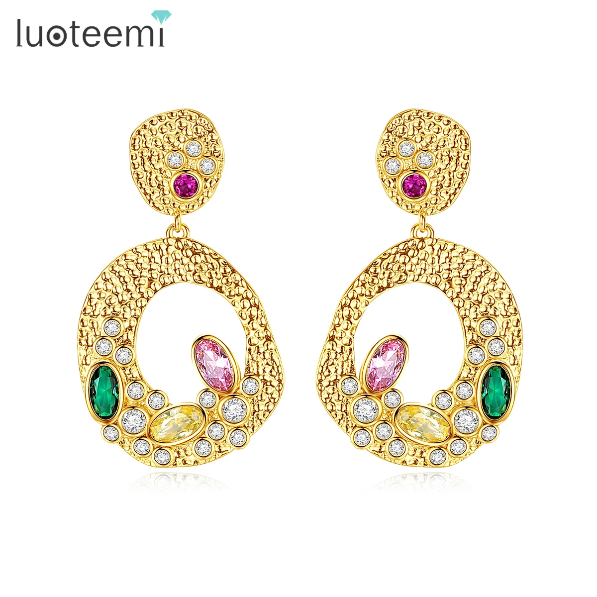 

LUOTEEMI Big Gold Hoop Drop Stud Earrings Zirconia Bridal Earrings Cubic Zirconia Jewelry Earrings