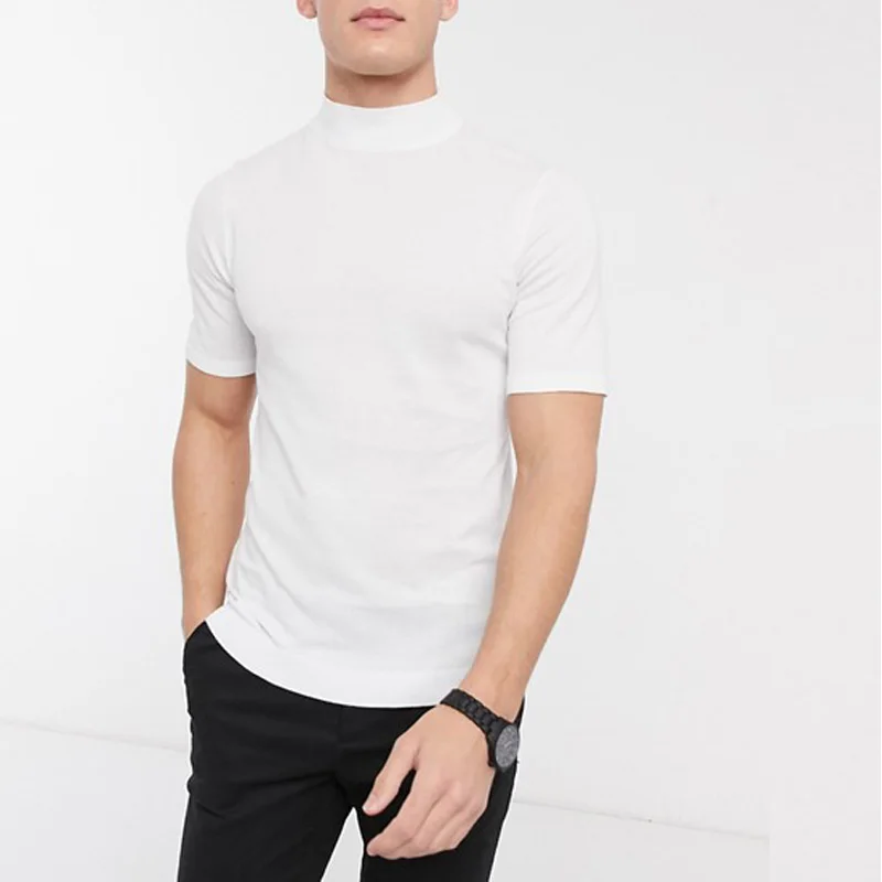 

Factory Direct Sale Turtle Neck Slim Fit T Shirt Custom Preshrunk Blank Plain Men T-shirt, Customized color