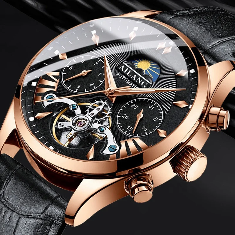 

AILANG top luxury brand men's mechanical watch moon phase multi-function tourbillon watch diving clock men's business style