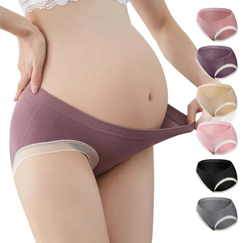 

V Shaped Solid Colors Underwear Women's Hollow Lace Briefs Low Waist Pregnant Elasticity Soft Maternity Panties